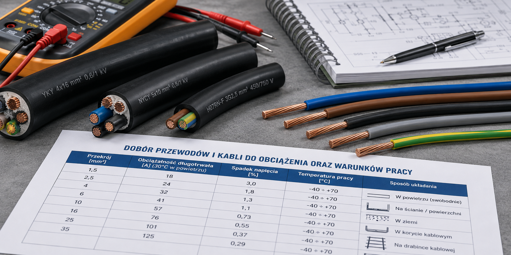 Dobór przewodów i kabli do obciążenia oraz warunków pracy