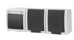 AQUANT 2K zestaw natynkowy poziomy łącznik 1-biegunowy(schodowy)+gniazdo podw&oacute;jne z uziemieniem 2x2P+Z IP 55 - kolor szary 7035/7016