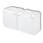 JUNIOR:biały Gniazdo podwójne 2x2P+Z (klapka biała), IP 44, 16A 250V~